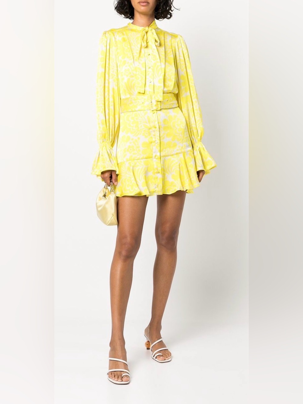 Alexis Yellow Floral Tie-Neck Ruffle Mini Skirt